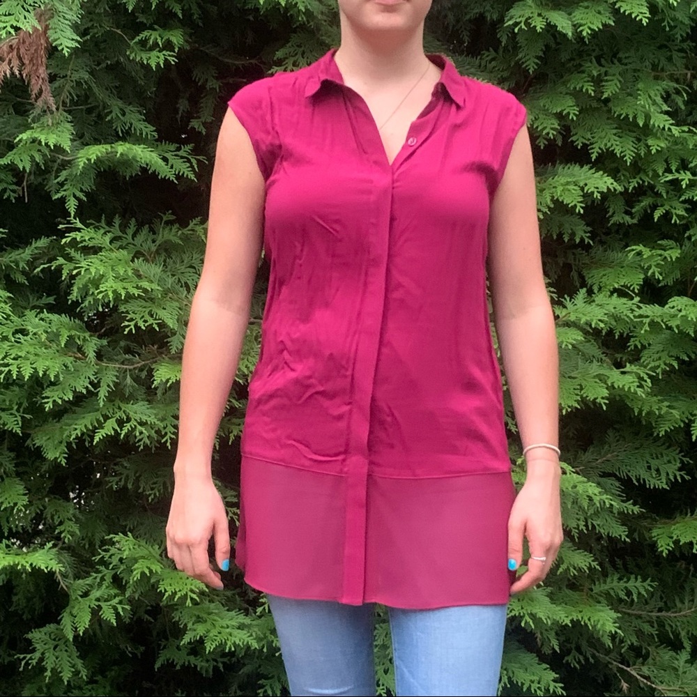 NWT BCBGeneratoin Fuchsia Pink Tank Top Flowy Blouse XXS Sheer Bottom